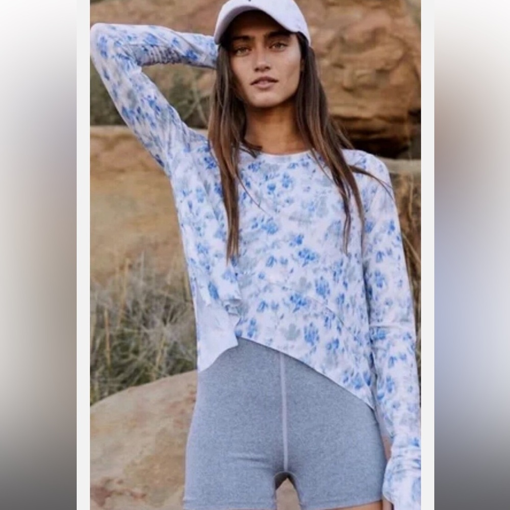 FP Movement by Free People Blue Floral Long Sleeve Tee
